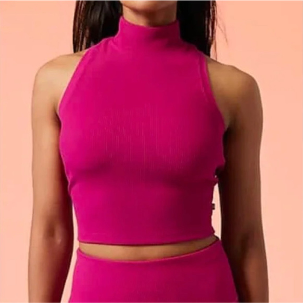 Athleta x Alicia Keys Ribbed Conscious Support‎ Top A-C Pink Zip Racerback 3X